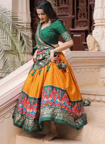 Patola Printed Mustard Yellow Dola Silk Lehenga Choli